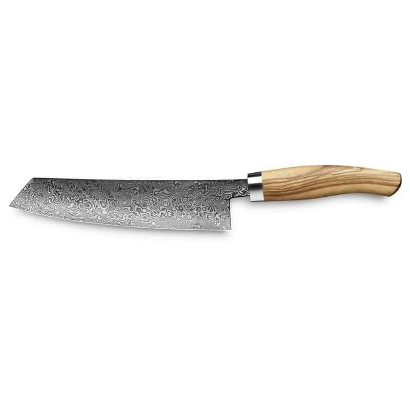 Nesmuk Exclusive C90 Kochmesser mit Olivenholzgriff, 180 mm Klinge + exklusives und handgefertigtes Schneidebrett aus alten Fassdauben