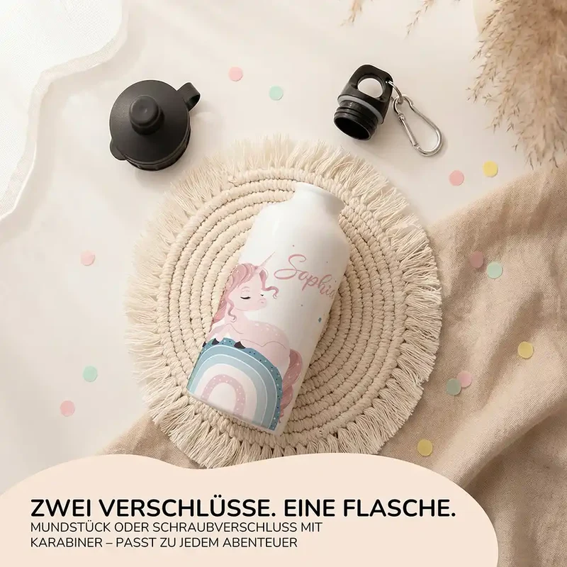 Personalisierte Trinkflasche Kinder – Einhorn Rosa Regenbogen