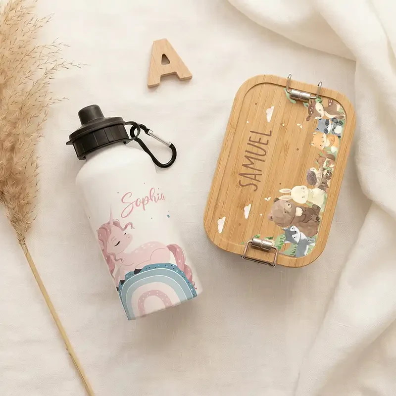 Personalisierte Trinkflasche Kinder – Einhorn Rosa Regenbogen