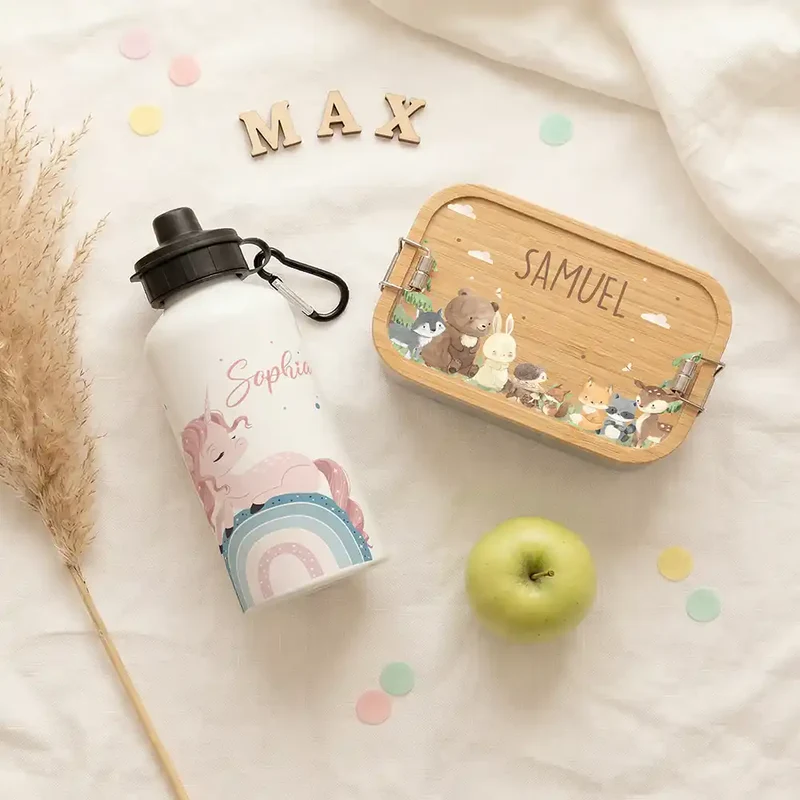 Personalisierte Trinkflasche Kinder – Einhorn Rosa Regenbogen