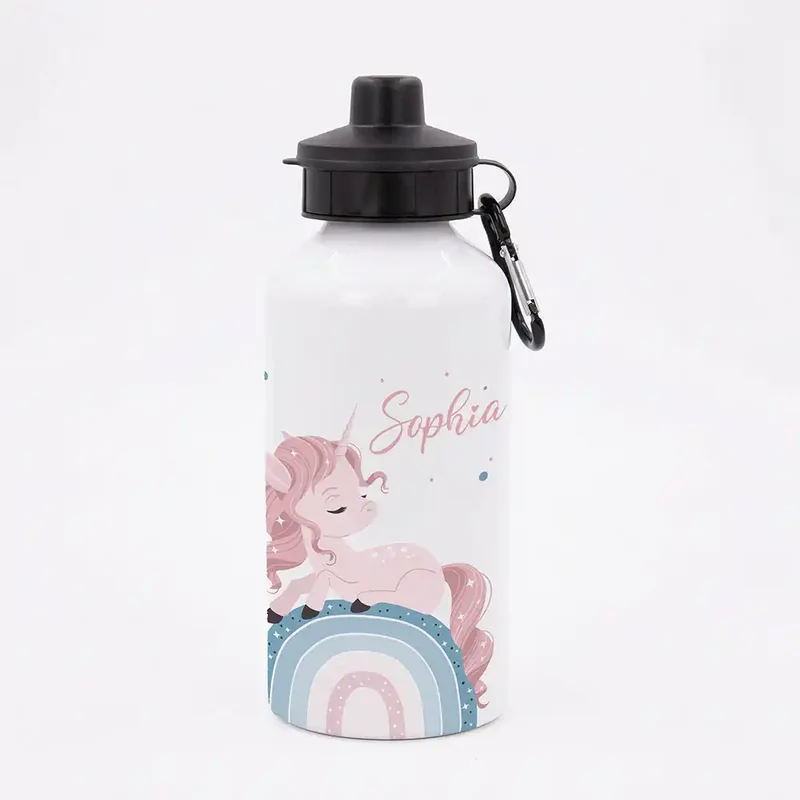 Personalisierte Trinkflasche Kinder – Einhorn Rosa Regenbogen