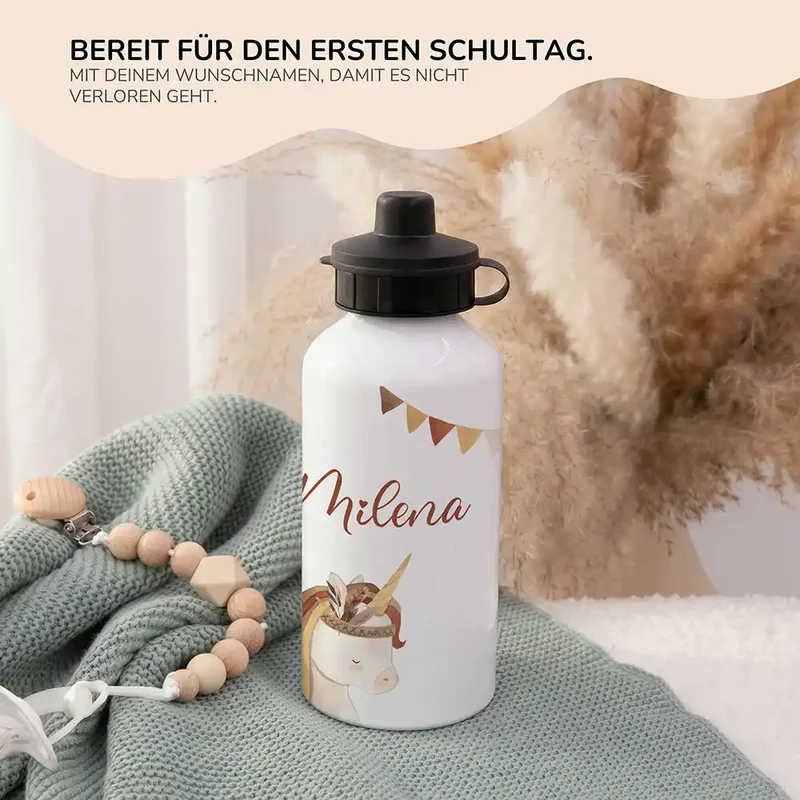 Personalisierte Trinkflasche Kinder – Einhorn Indianer