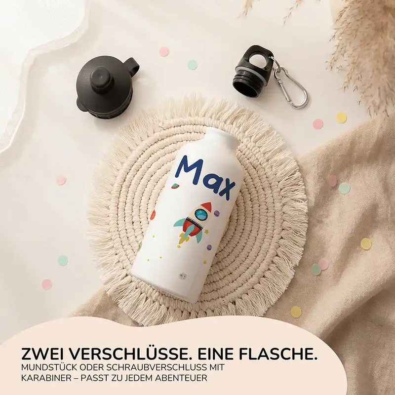 Personalisierte Trinkflasche Kinder – Rakete Weltall