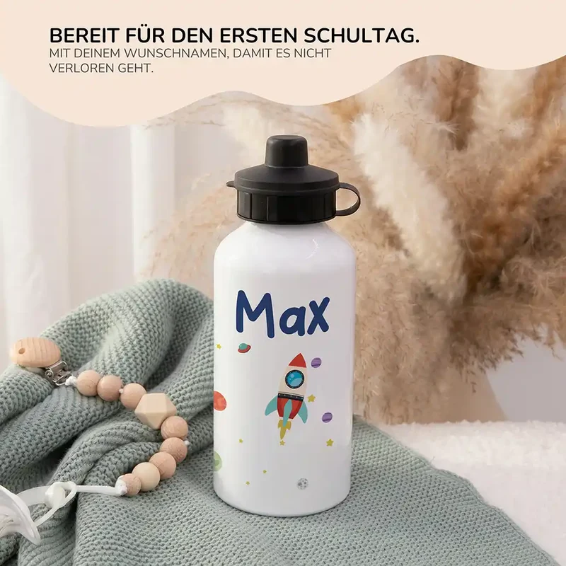 Personalisierte Trinkflasche Kinder – Rakete Weltall