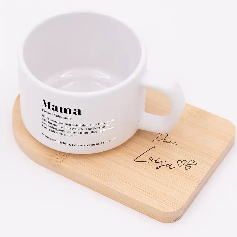 Muttertagsgeschenk Keramikbecher mit Untersetzer – Mama Definition
