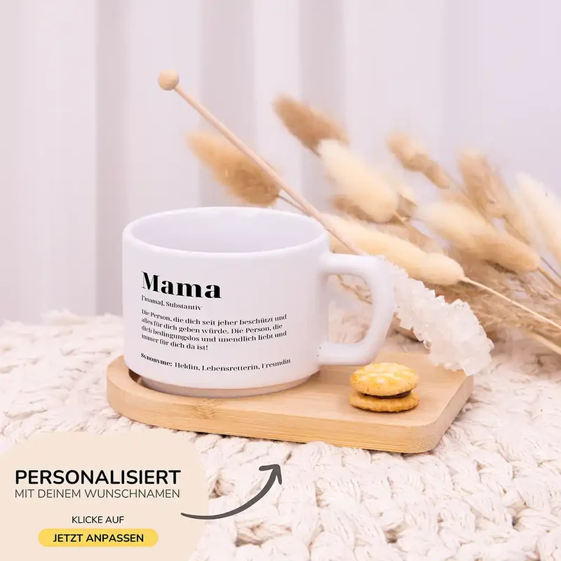 Muttertagsgeschenk Keramikbecher mit Untersetzer – Mama Definition