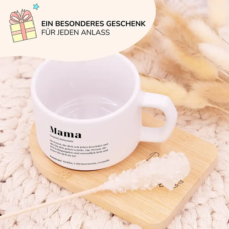 Muttertagsgeschenk Keramikbecher mit Untersetzer – Mama Definition