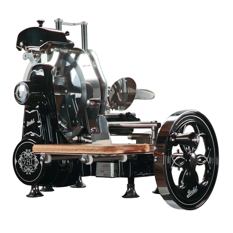 Berkel Volano B2 Schwarz, Manuelle Schwungradmaschine + Fassholz Einlegebrett