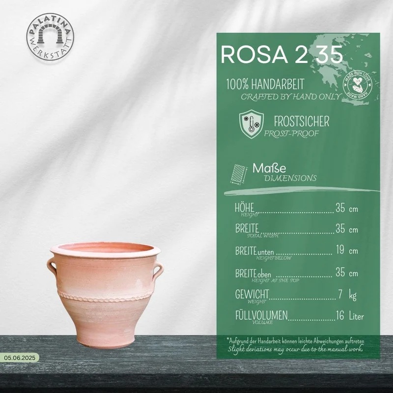 Terracotta Pflanzkübel "Rosa 2", H=35cm