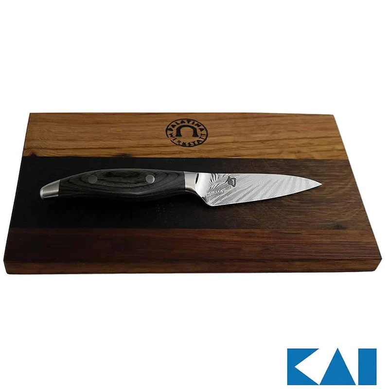 Kai Shun Nagare NDC-0700S ultrascharfes Officemesser, Klinge 9 cm + Schneidebrett Fassholz 25x15 cm
