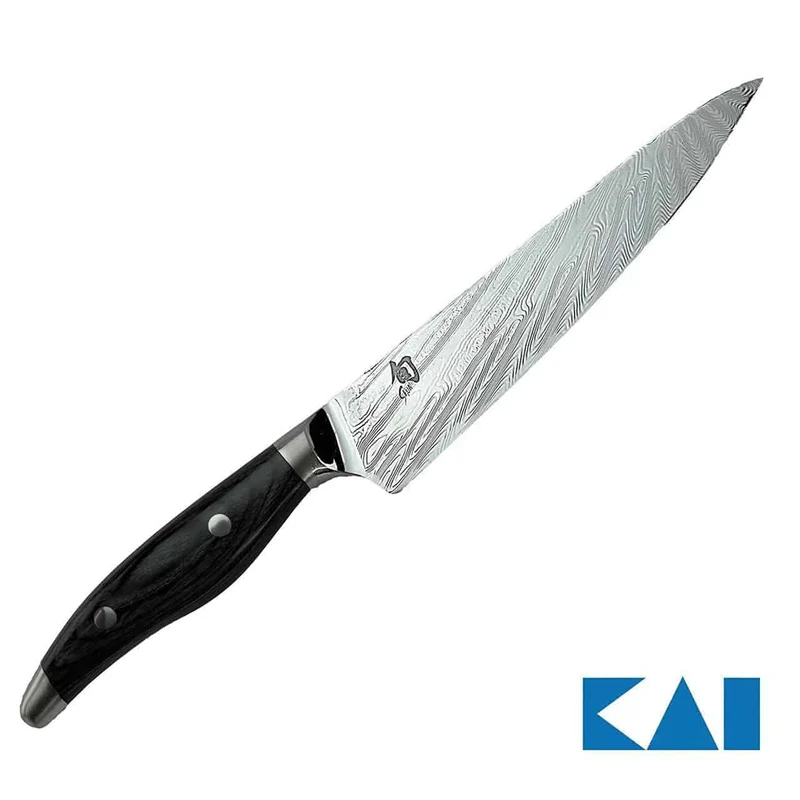 Kai Shun Nagare NDC-0701, ultrascharfes Allzweckmesser, 15 cm Klinge + Schneidebrett aus Fassholz 25x15 cm