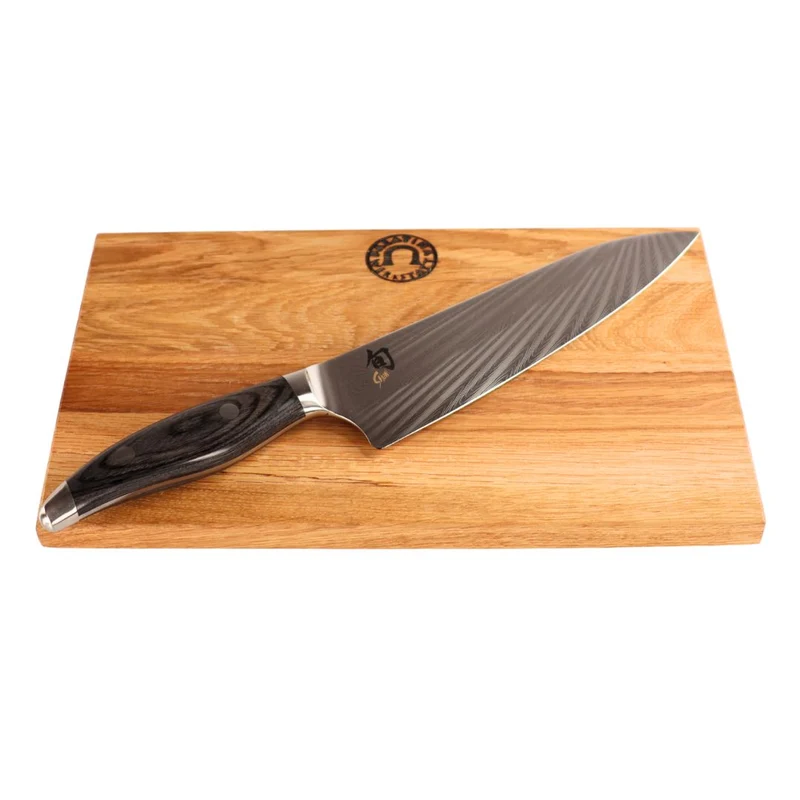 Kai Shun Nagare NDC-0706 | Kochmesser 72 Lagen Damast, 20 cm Klingenlänge + basaltgraues Schneidebrett aus Eiche, 30x20 cm