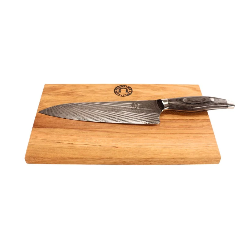 Kai Shun Nagare NDC-0706 | Kochmesser 72 Lagen Damast, 20 cm Klingenlänge + basaltgraues Schneidebrett aus Eiche, 30x20 cm
