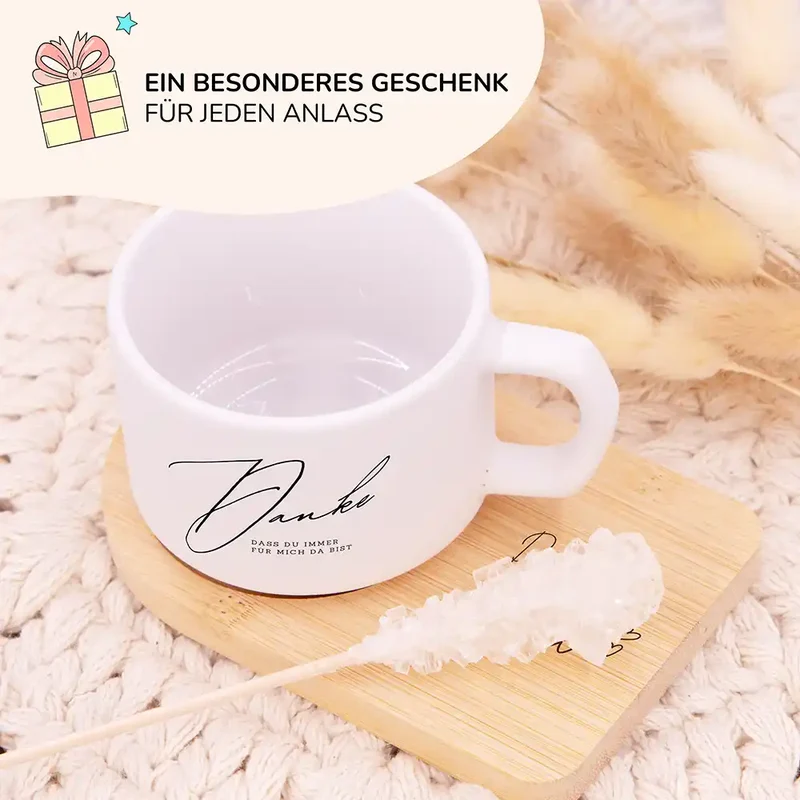 Muttertagsgeschenk Keramikbecher mit Untersetzer – Danke – immer für mich da