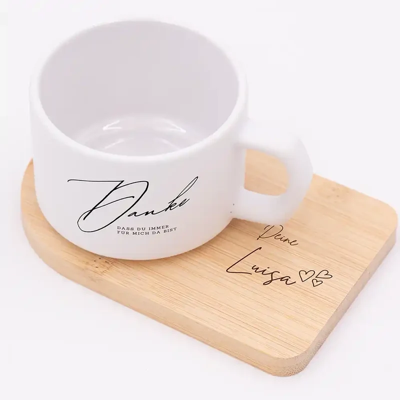 Muttertagsgeschenk Keramikbecher mit Untersetzer – Danke – immer für mich da