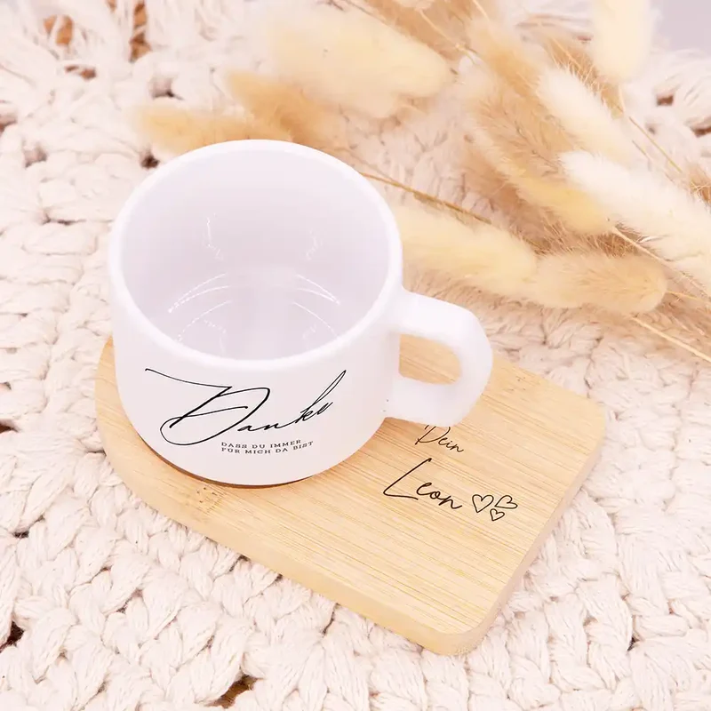 Muttertagsgeschenk Keramikbecher mit Untersetzer – Danke – immer für mich da