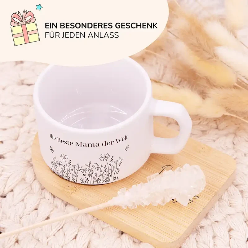 Muttertagsgeschenk Keramikbecher mit Untersetzer – Blumenwiese Beste Mama
