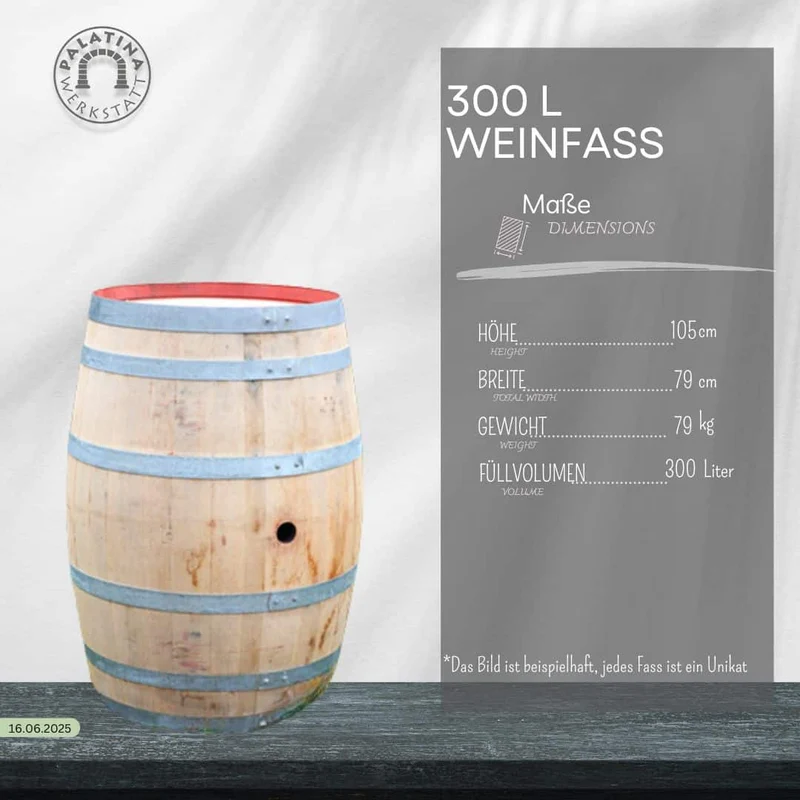 Original 300L Weinfass, Barriquefass, Regenfass aus Eiche, gebraucht