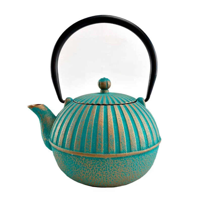 chinesische Teekanne, Gusskanne, Modell: Yini , türkis-gold 0,9 Liter