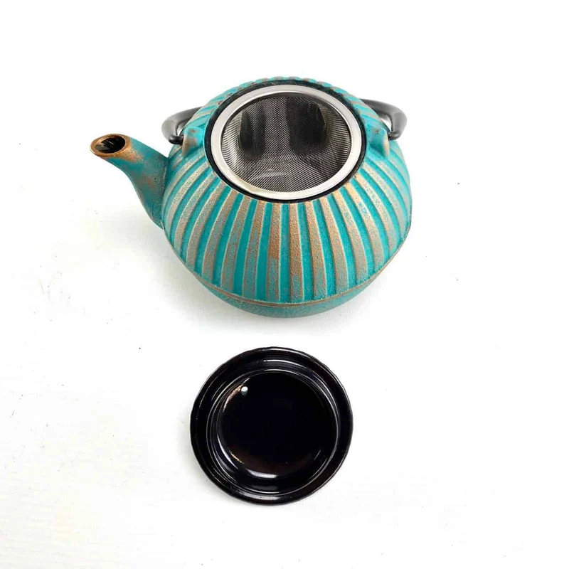 chinesische Teekanne, Gusskanne, Modell: Yini , türkis-gold 0,9 Liter