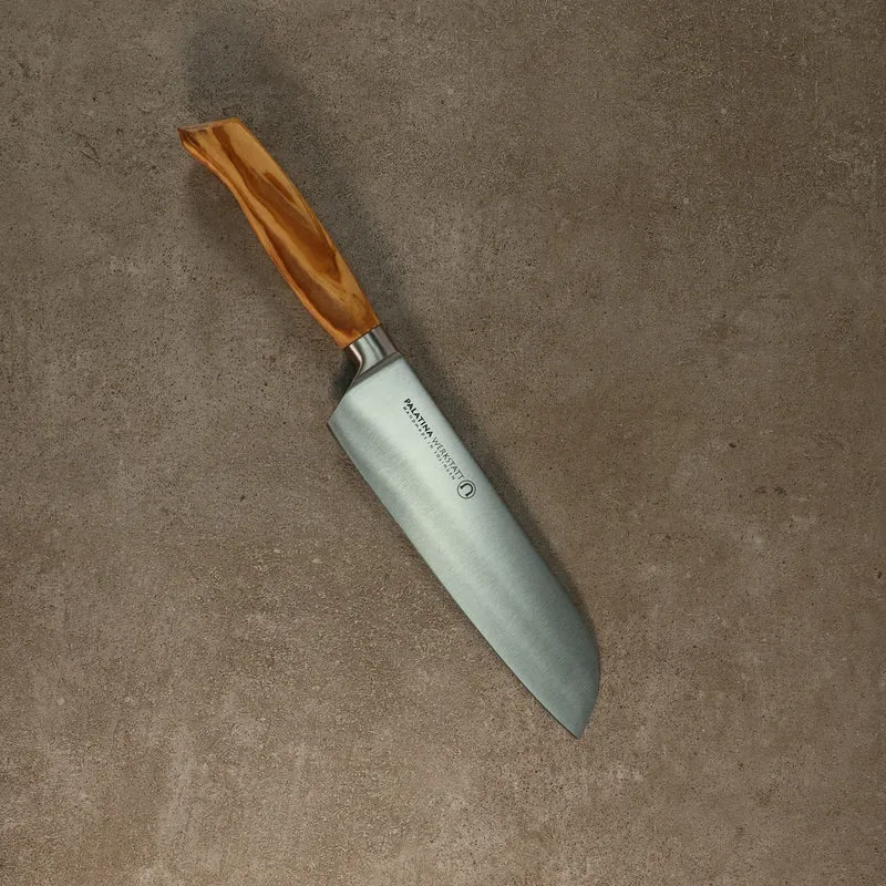 Kleines Santoku 16cm Klinge rostfrei, Olivenholzgriff