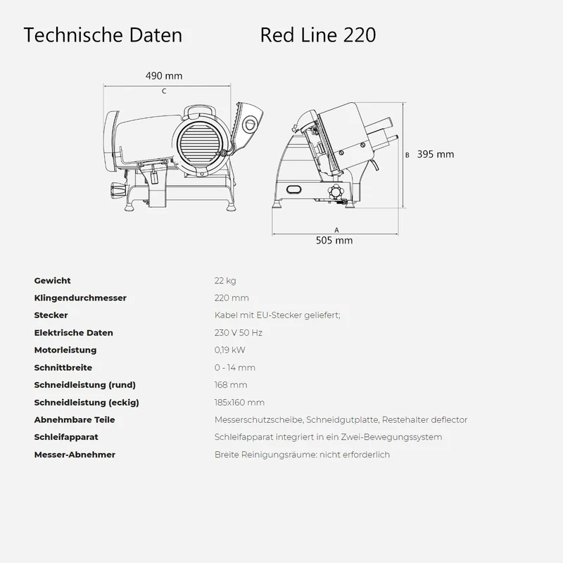 Berkel Red Line 250 Weiss, Original Profi-Aufschnittmaschine, Messerdurchmesser 25 cm + Einlegebrett aus Eichenholz