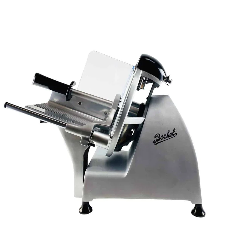 Berkel Red Line 250 Grau Teflon, Original Profi-Aufschnittmaschine, Messerdurchmesser 25 cm + Einlegebrett Eichenholz