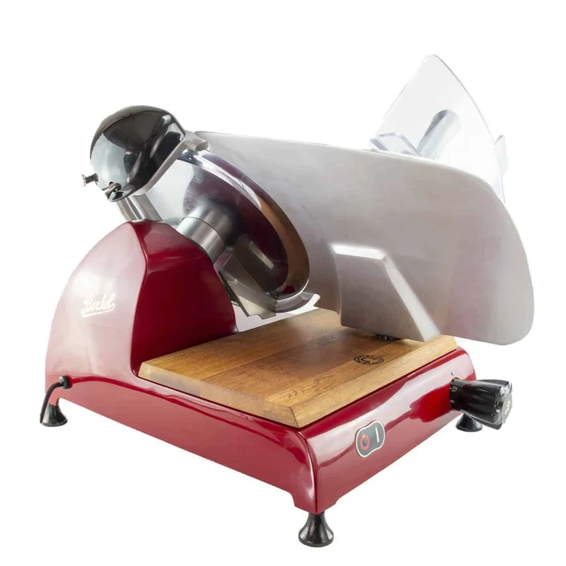 Berkel Red Line 300 Rot, Original Profi-Aufschnittmaschine, Messerdurchmesser 300 mm + Einlegebrett Eichenholz