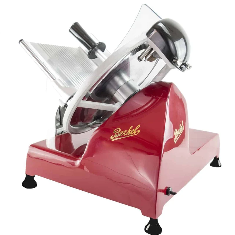 Berkel Red Line 300 Rot, Original Profi-Aufschnittmaschine, Messerdurchmesser 300 mm + Einlegebrett Eichenholz