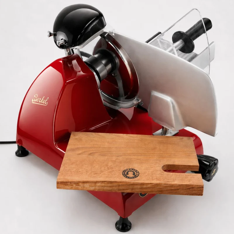 Berkel Red Line 300 Rot, Original Profi-Aufschnittmaschine, Messerdurchmesser 300 mm + Einlegebrett Eichenholz