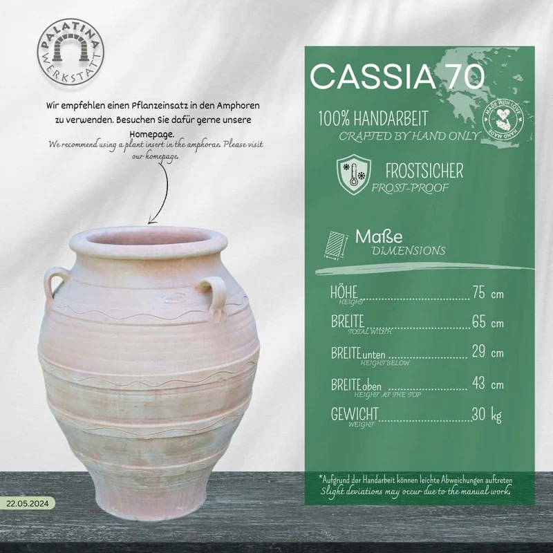 winterfeste Dekorationsamphore „Cassia“, H=70 cm
