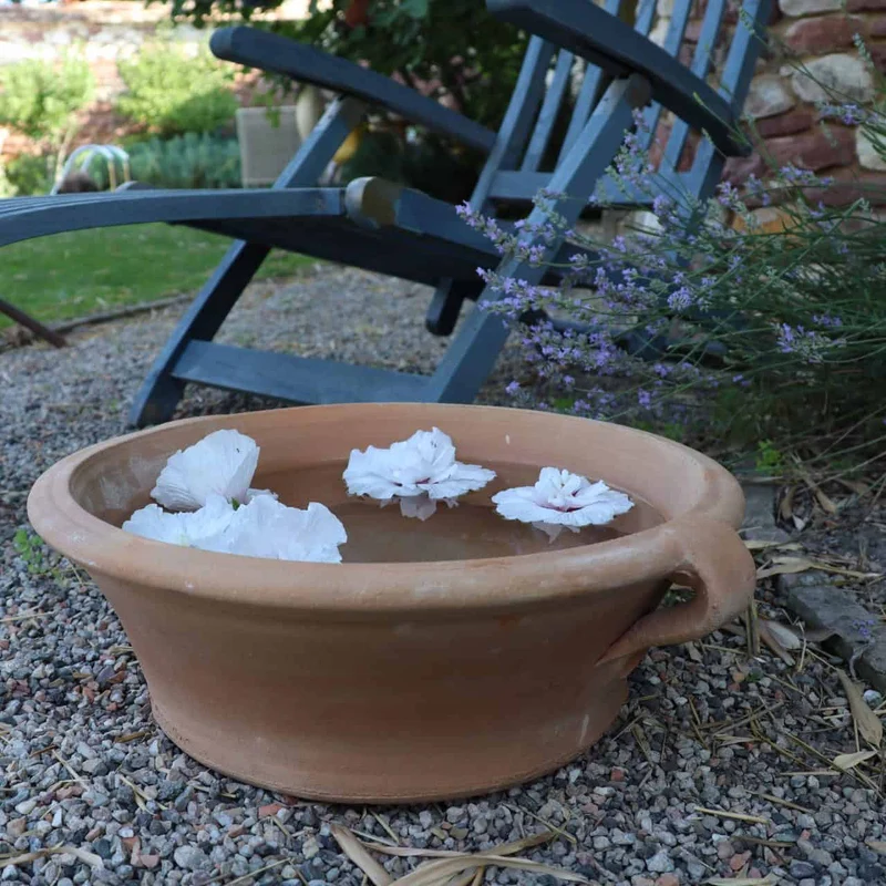 Terracotta Pflanzschale, Wasserschale, Vogeltränke "Crocus", B=35