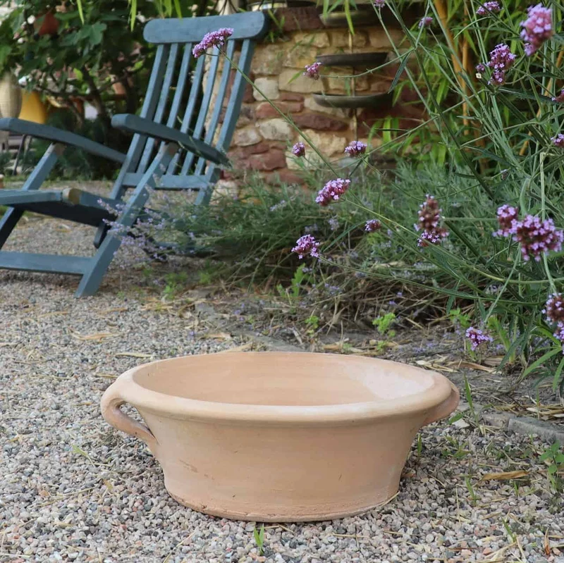 Terracotta Pflanzschale, Wasserschale, Vogeltränke "Crocus", B=35