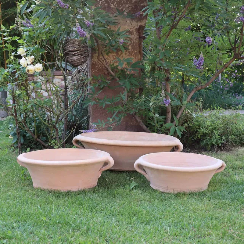 Terracotta Pflanzschale, Wasserschale, Vogeltränke "Crocus", B=35