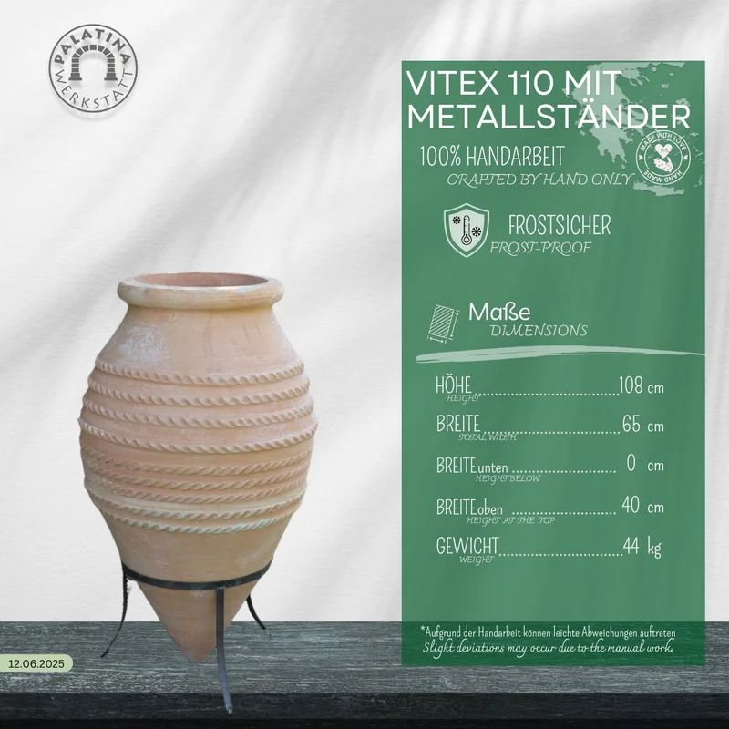 große liegende Spitzamphore "Vitex", H=1,1 m + Metallständer