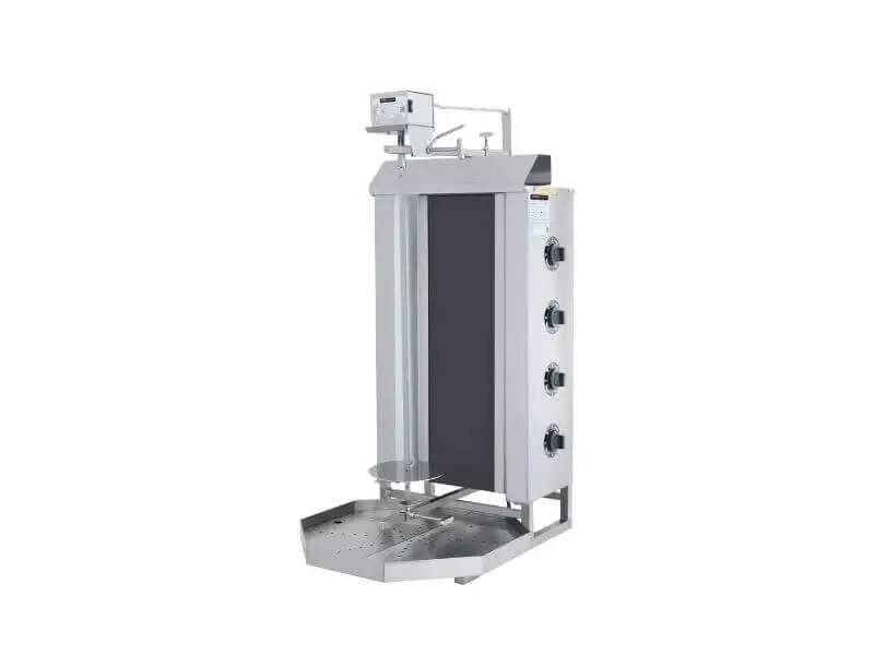 Elektro Gyrosgrill / Dönergrill mit Motor oben / 4 Brenner / max. 50 kg / inkl. Flügeltüren