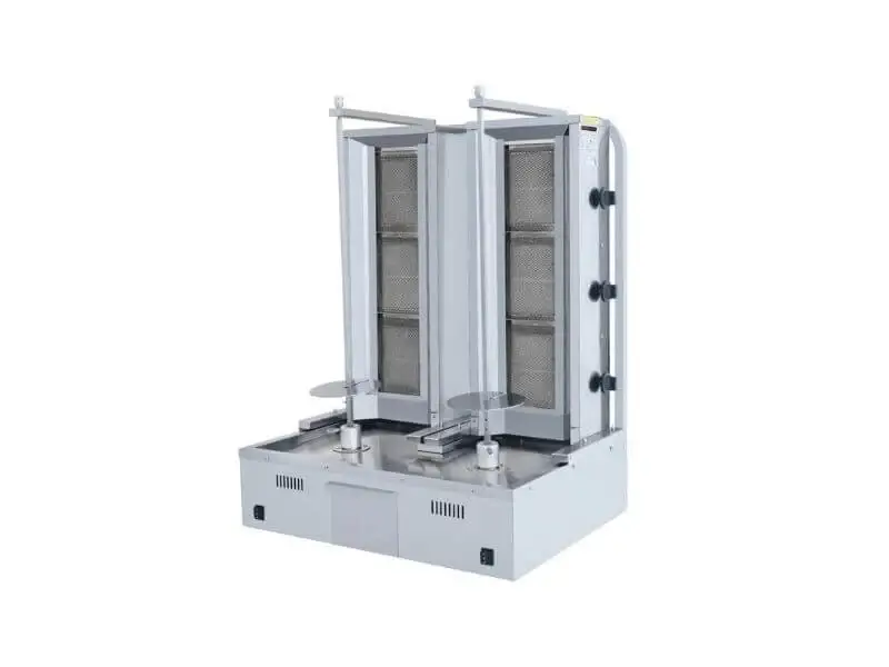 Doppel Gas Dönergrill mit Motor Unten / Gyrosgrill 3+3 Brenner Schmal / inkl. Flügeltüren