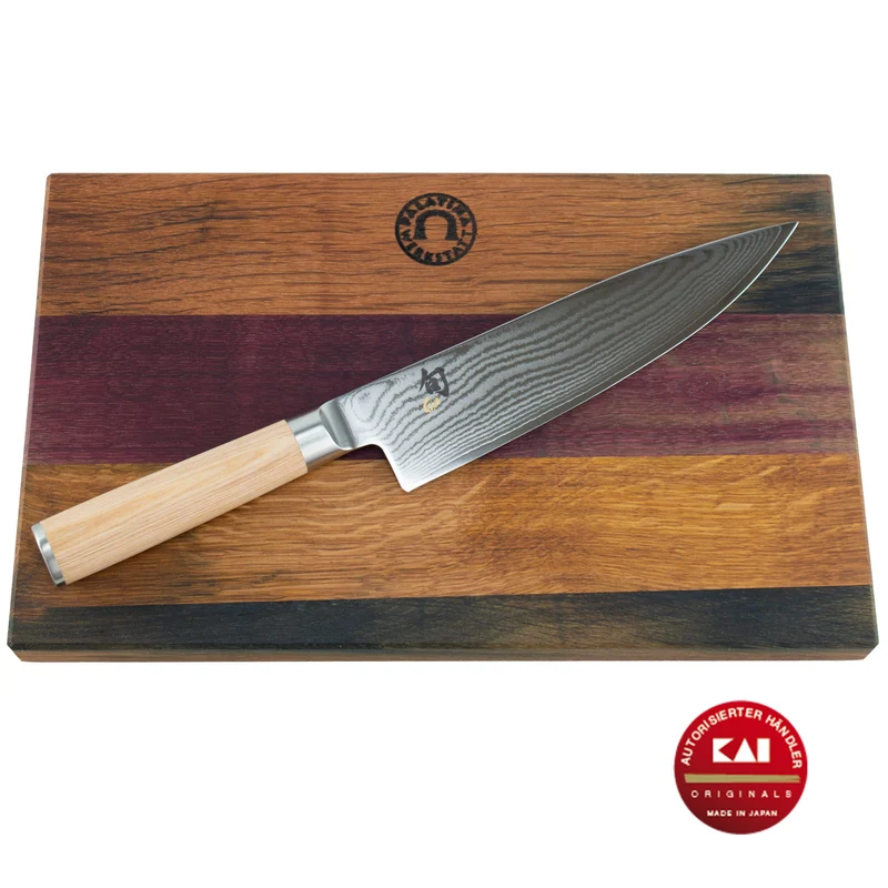 Kai Shun Classic White Kochmesser, DM-0706W, 20 cm Klinge + Fassholbrett 30x18 cm