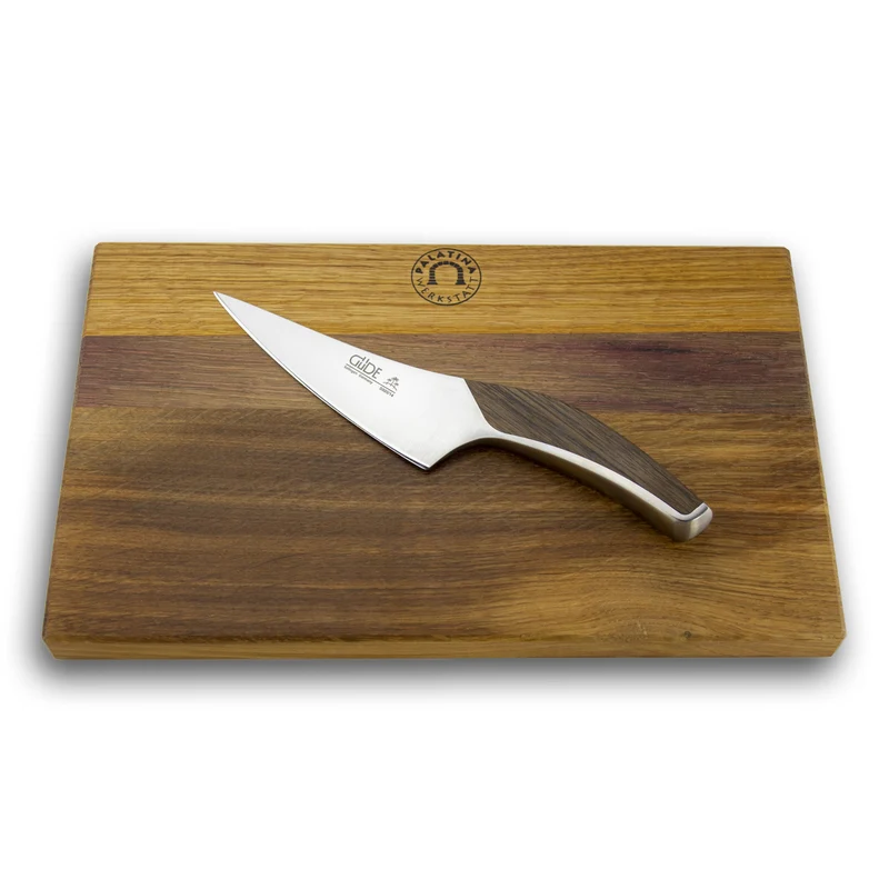 Güde Synchros Zubereitungsmesser, 14 cm Klinge + handgefertigtes Fassholzbrett, 34x21 cm