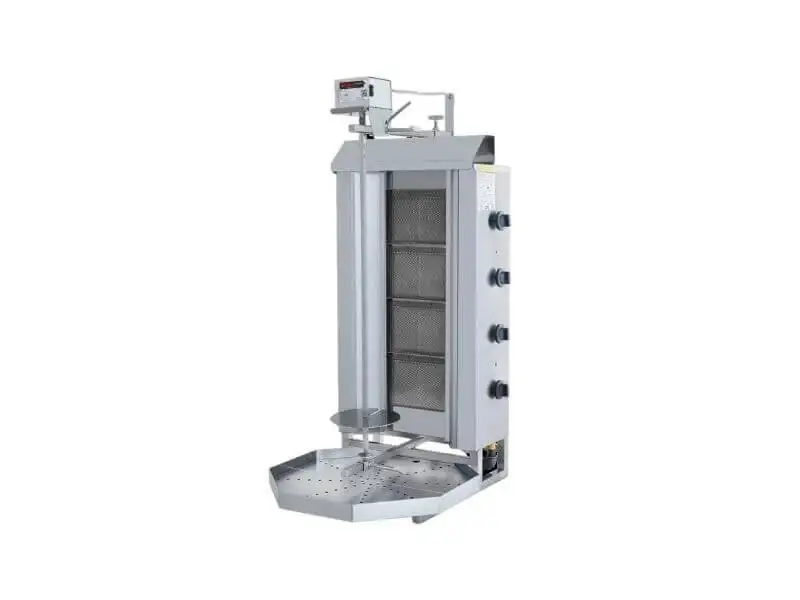 Gas Dönergrill mit Motor oben / Gyrosgrill 4 Brenner / max. 50 kg / inkl. Flügeltüren
