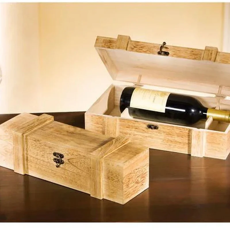 Rustikale Holztruhe für Weinflaschen – Geschenkbox für 1 oder 2 Flaschen