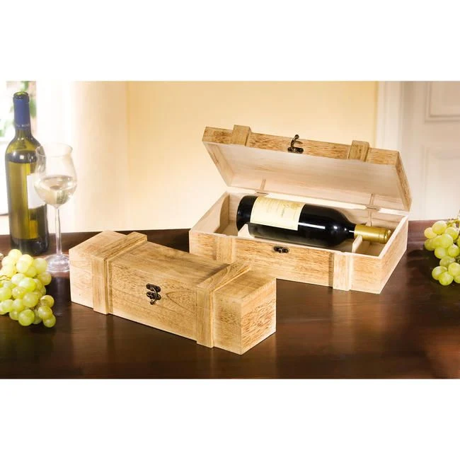 Rustikale Holztruhe für Weinflaschen – Geschenkbox für 1 oder 2 Flaschen