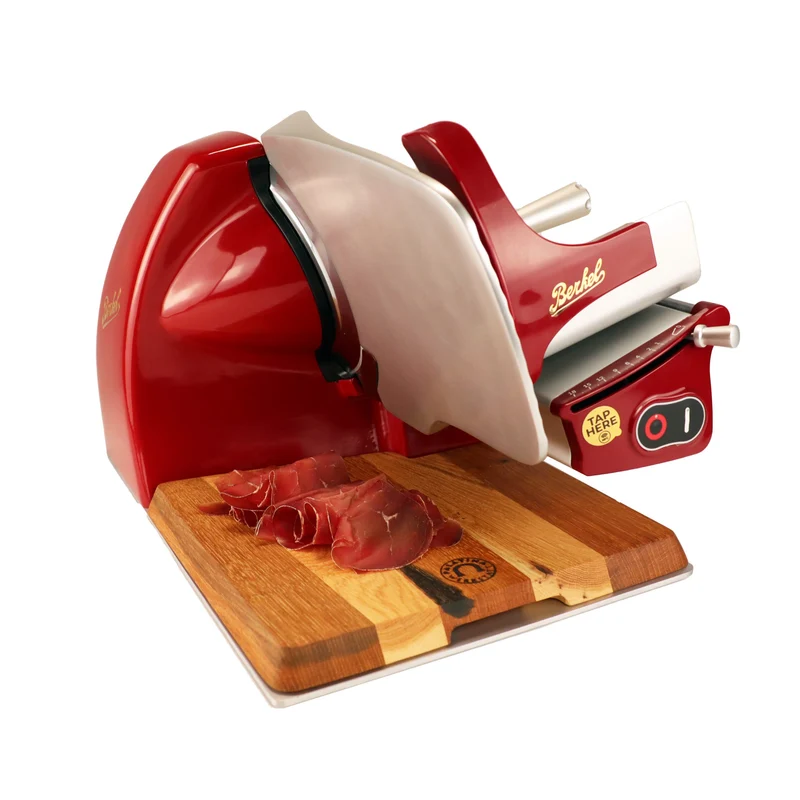 Berkel Home Line 200 Plus Rot, Aufschnittmaschine, Schneidemaschine + 100% handgefertigtes Schneidebrett