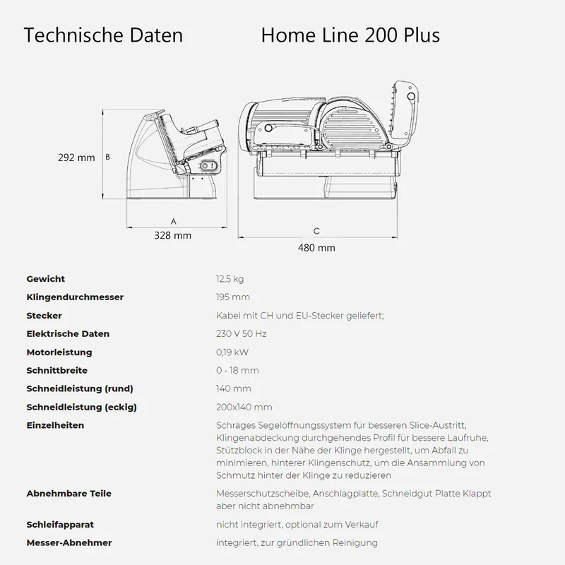 Berkel Home Line 200 Plus Rot, Aufschnittmaschine, Schneidemaschine + 100% handgefertigtes Schneidebrett