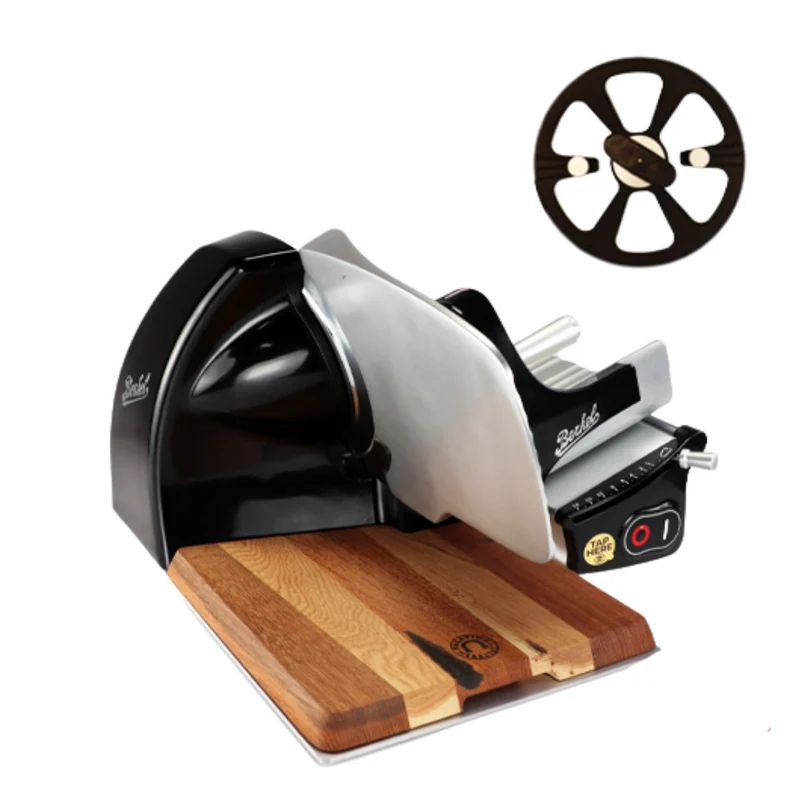 Berkel Home Line 200 Plus Schwarz, Aufschnittmaschine, Schneidemaschine + handgefertigtes Einlagebrett