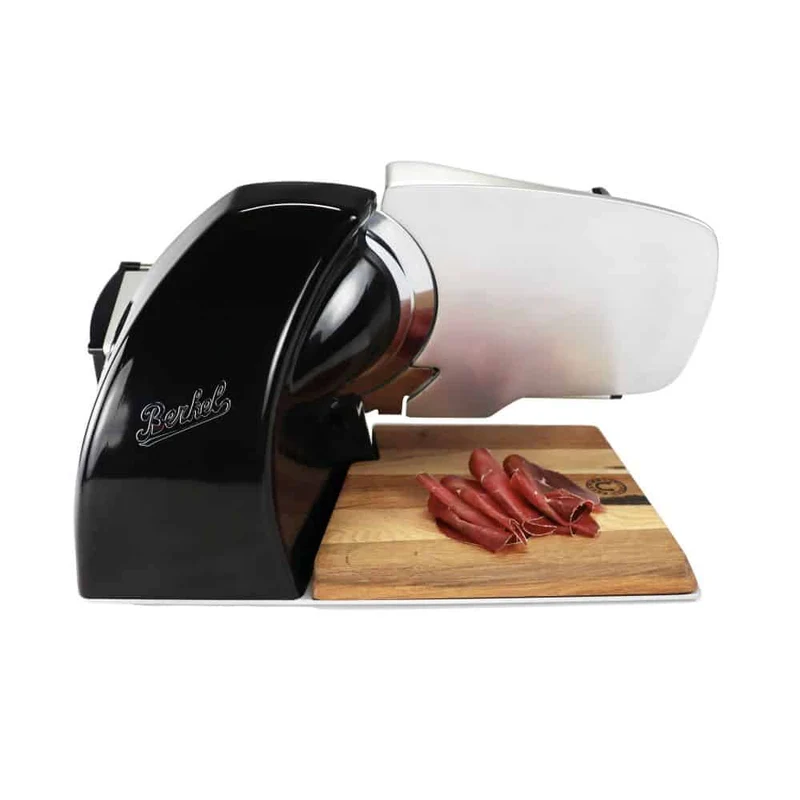 Berkel Home Line 200 Plus Schwarz, Aufschnittmaschine, Schneidemaschine + handgefertigtes Einlagebrett