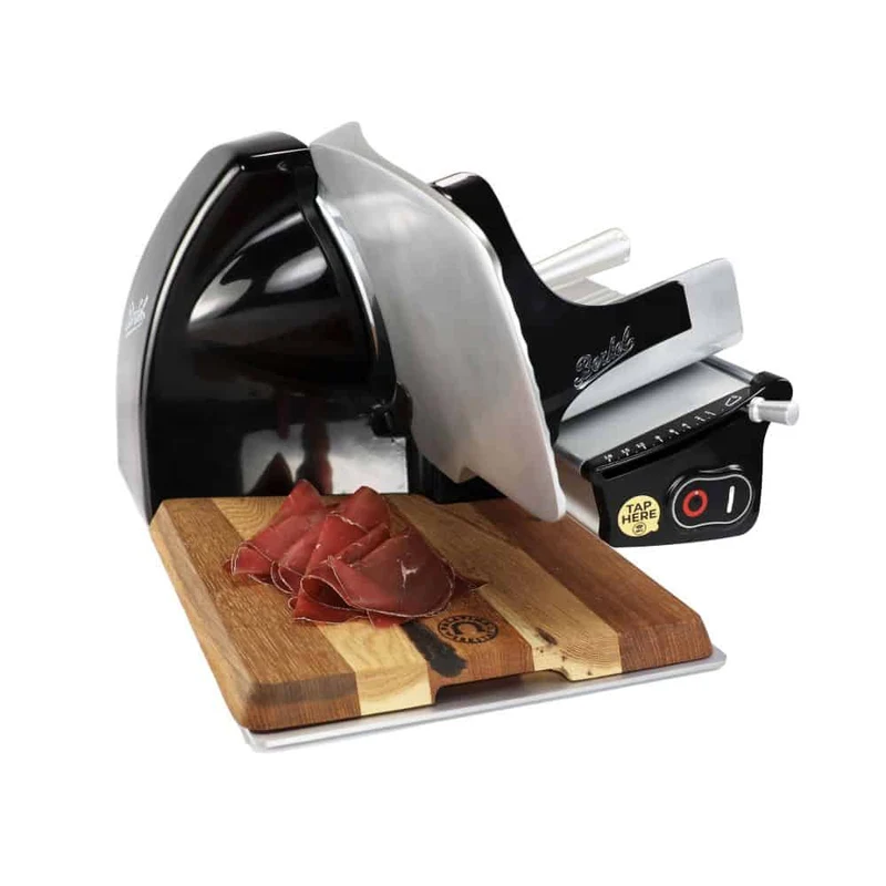 Berkel Home Line 200 Plus Schwarz, Aufschnittmaschine, Schneidemaschine + handgefertigtes Einlagebrett