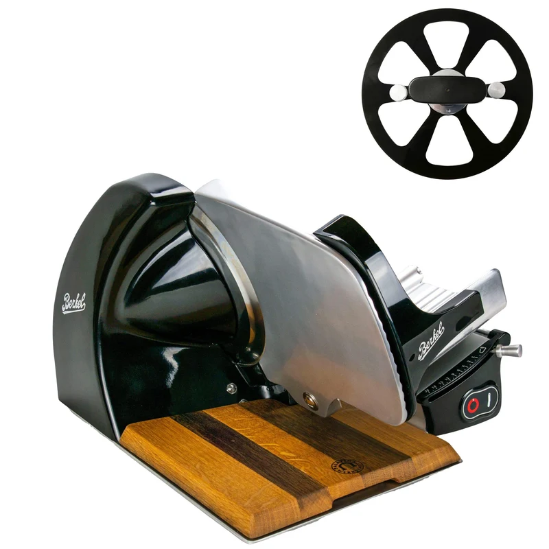 Berkel Home Line 250 Plus Schwarz, Aufschnittmaschine, Schneidemaschine + 100% handgefertigtes Schneidebrett