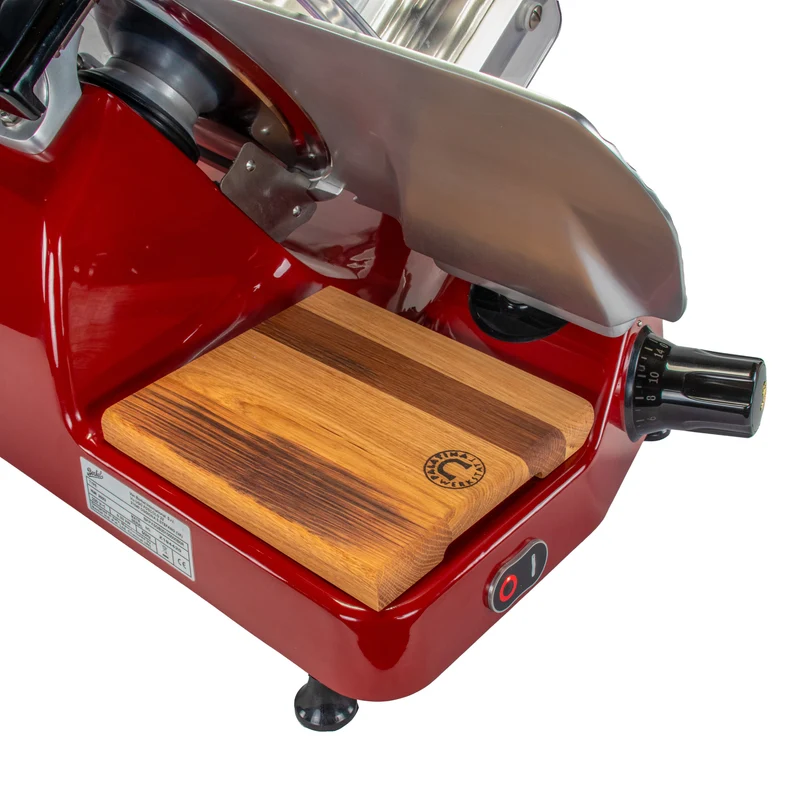 Berkel Aufschnittmaschine Pro Line XS 30 Rot, Der Profi Allesschneider für Ihre Küche + 100% handgefertigtes Fassholzbrett Unikat