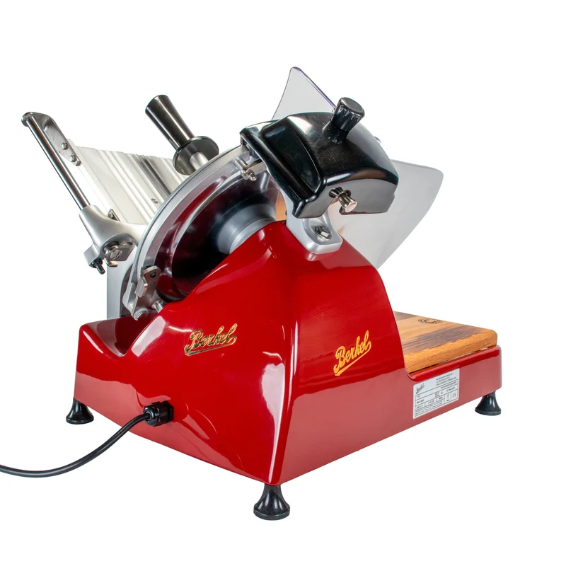 Berkel Aufschnittmaschine Pro Line XS 30 Rot, Der Profi Allesschneider für Ihre Küche + 100% handgefertigtes Fassholzbrett Unikat